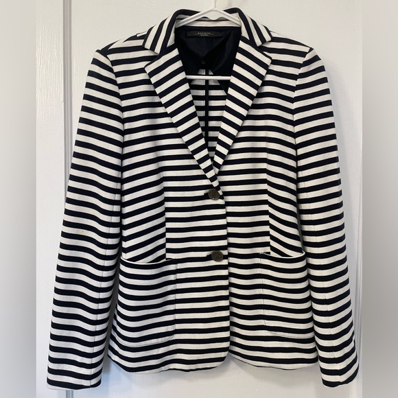 MaxMara Jackets & Blazers - MaxMara Weekend Elica Stripe Jersey Jacket Navy White Lightweight Cotton Blazer